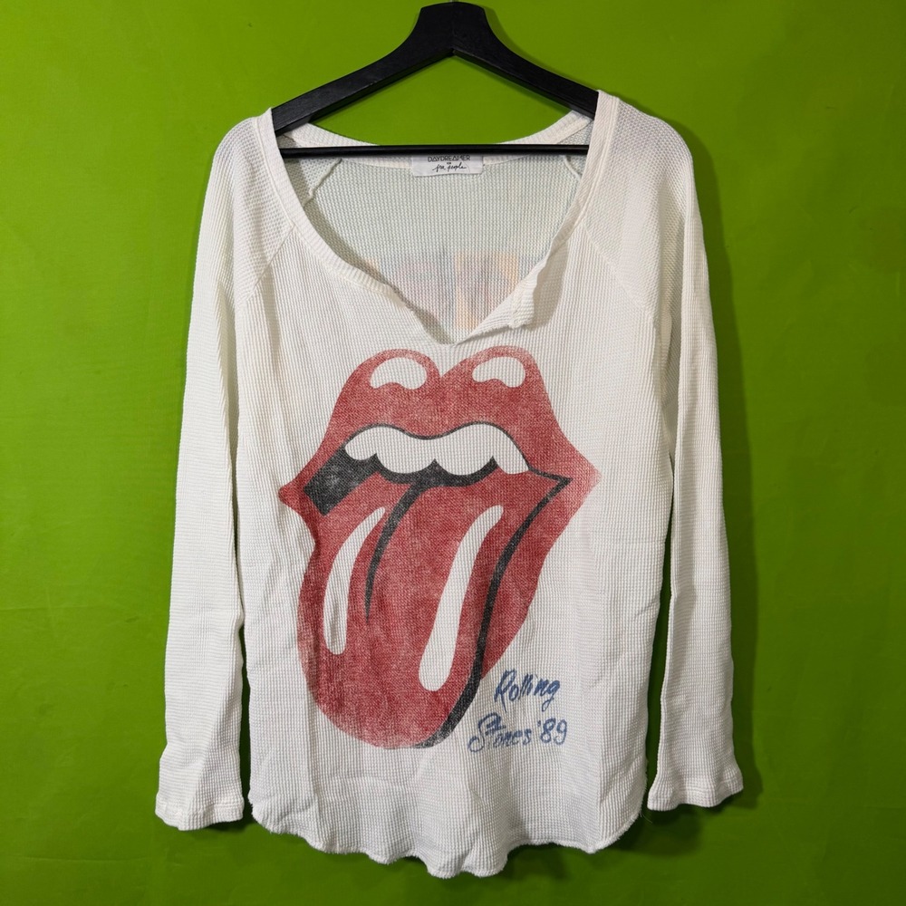 Daydreamer Free People Rolling Stones 1989 Tour Waffle Thermal Top White Small